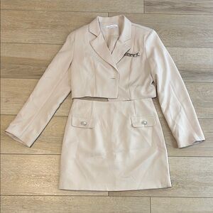 Cropped Cream Blazer & Skirt Suit Set